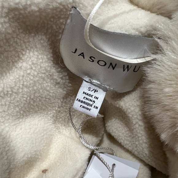 Jason Wu 2 Way Zip Front Faux Fur Ivory Bomber Jacket Coat w/ Pockets Small - Picture 6 of 13